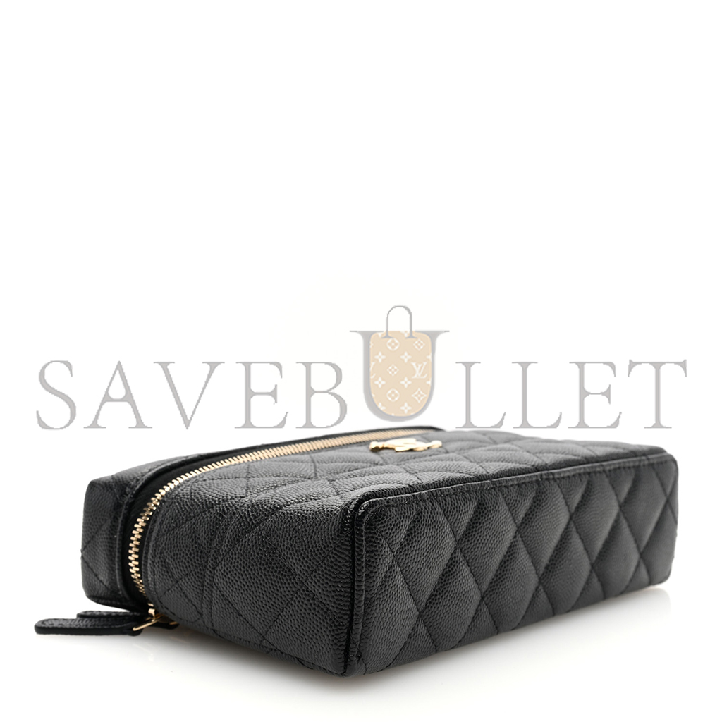 CHANEL MASTER CAVIAR QUILTED LONG CC VANITY CLUTCH WITH CHAIN BLACK (19.5*17*5cm)